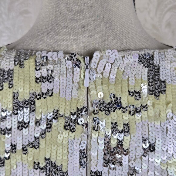 French Connection Size 4 Sequined Cocktail Dress White Cream Silver ¾ Sleeves - Picture 9 of 13